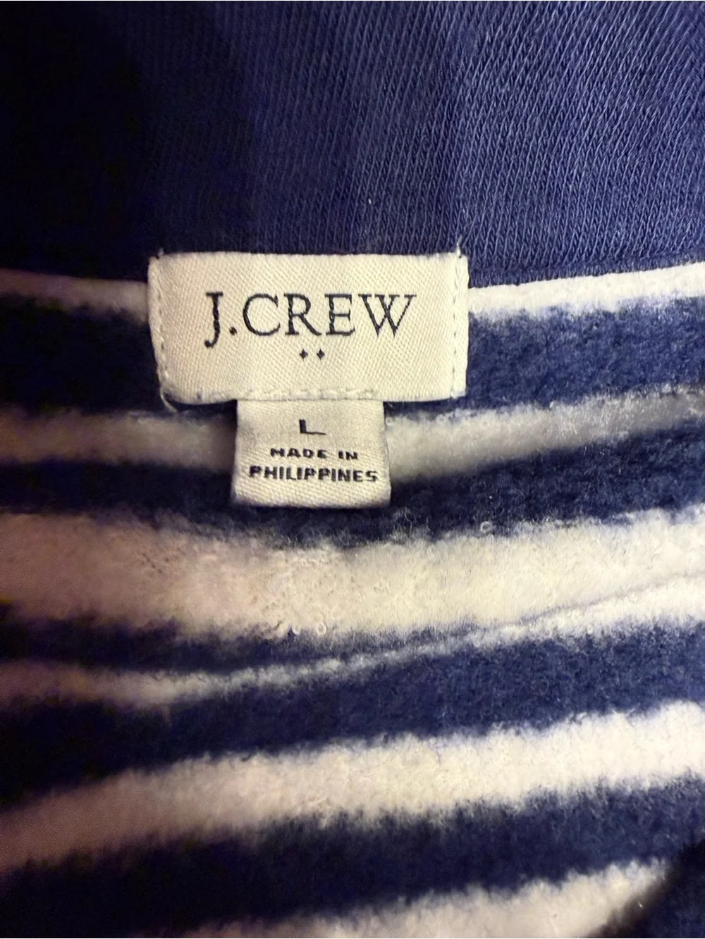 J. Crew Navy and White Striped Half-Zip Fleece Lined Sweatshirt- Large
